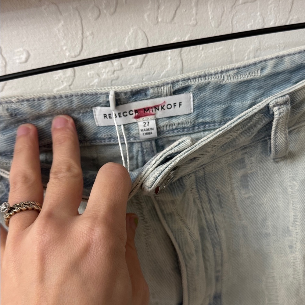 Rebecca Minkoff Distressed Fray Jodie Denim Mini Skirt Size 27 - Picture 6 of 7